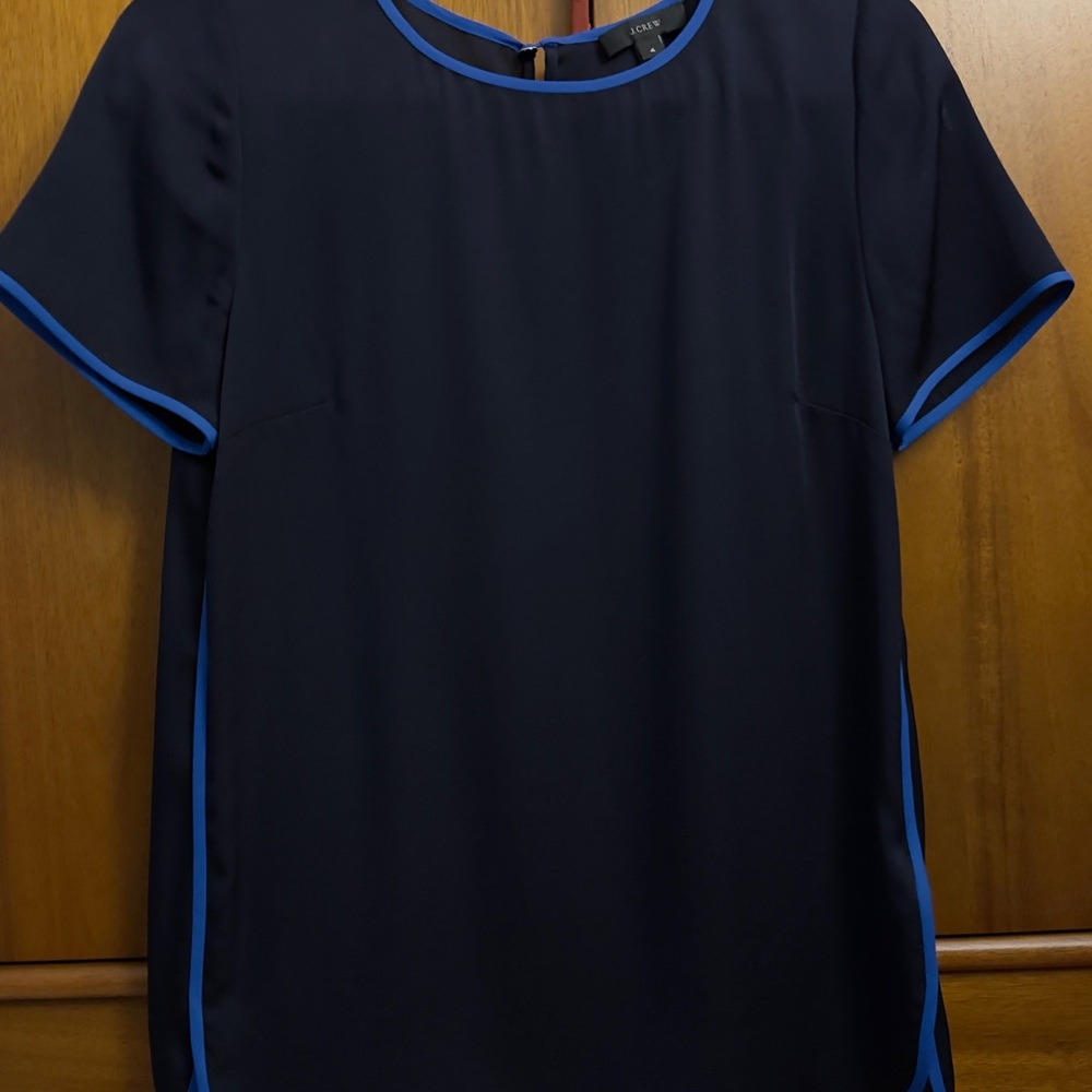 J.Crew Navy Shift Shirt with Bright Blue Piping